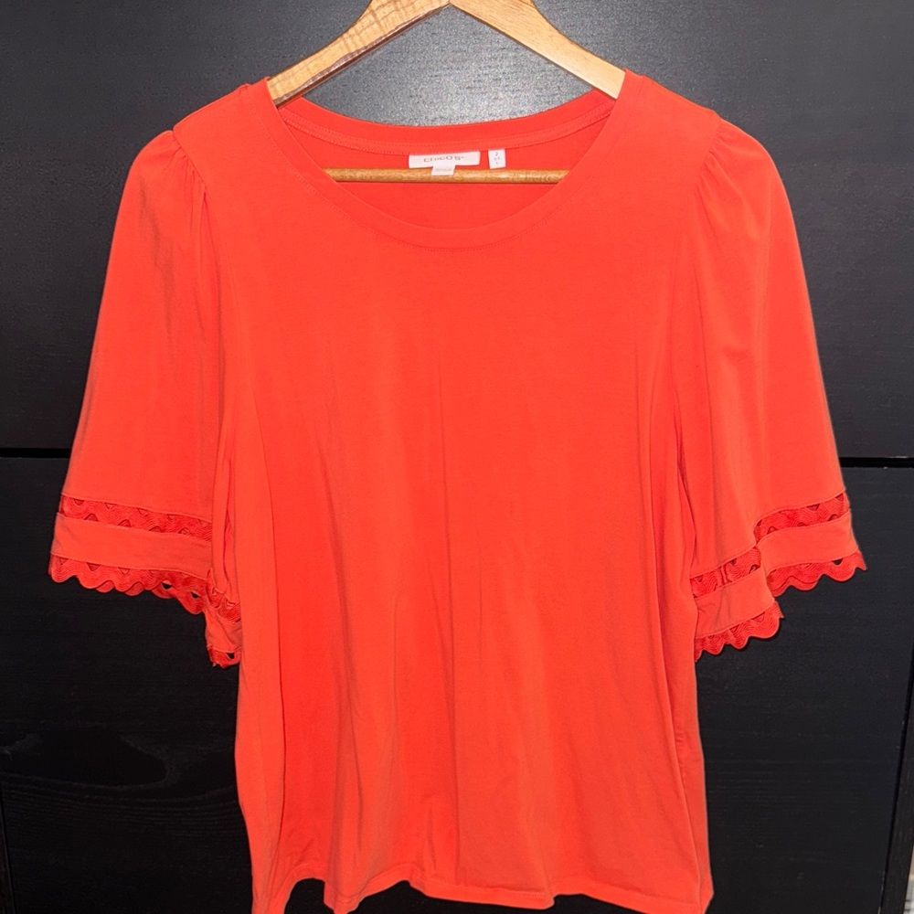 Chico's Bright Orange Blouse with Ruffle Sleeves